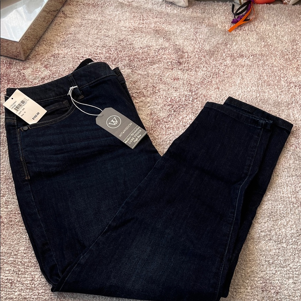 NWT Wit & Wisdom Women Deep Indigo Slim Jeans size 16